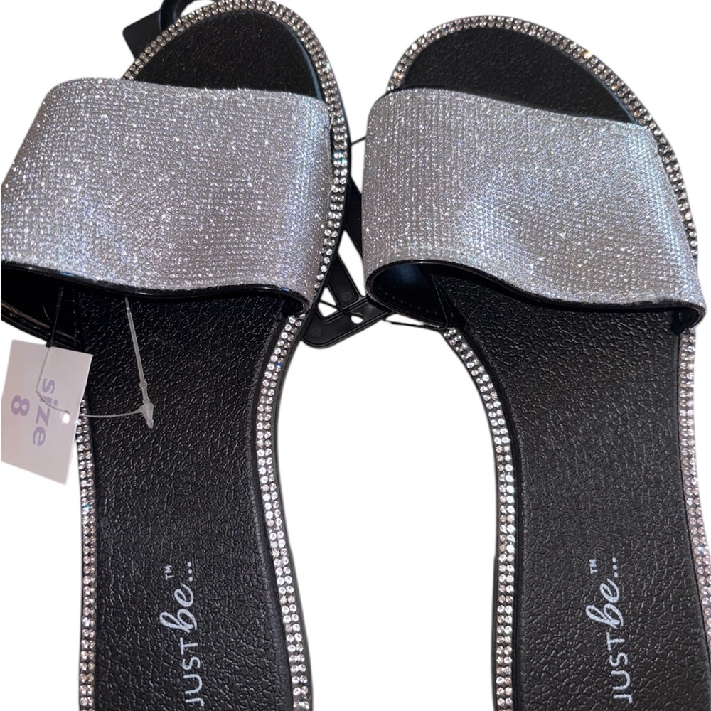 Just Be Women's Silver Slide Sandals